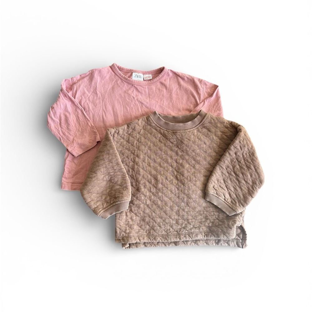 Zara Set of 2 Pink Shirt and Brown Quilted Shirt for Kids 18-24 months